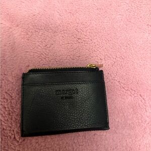 Margot New York Dana Black Leather Zip Card Wallet with Gold Hardware